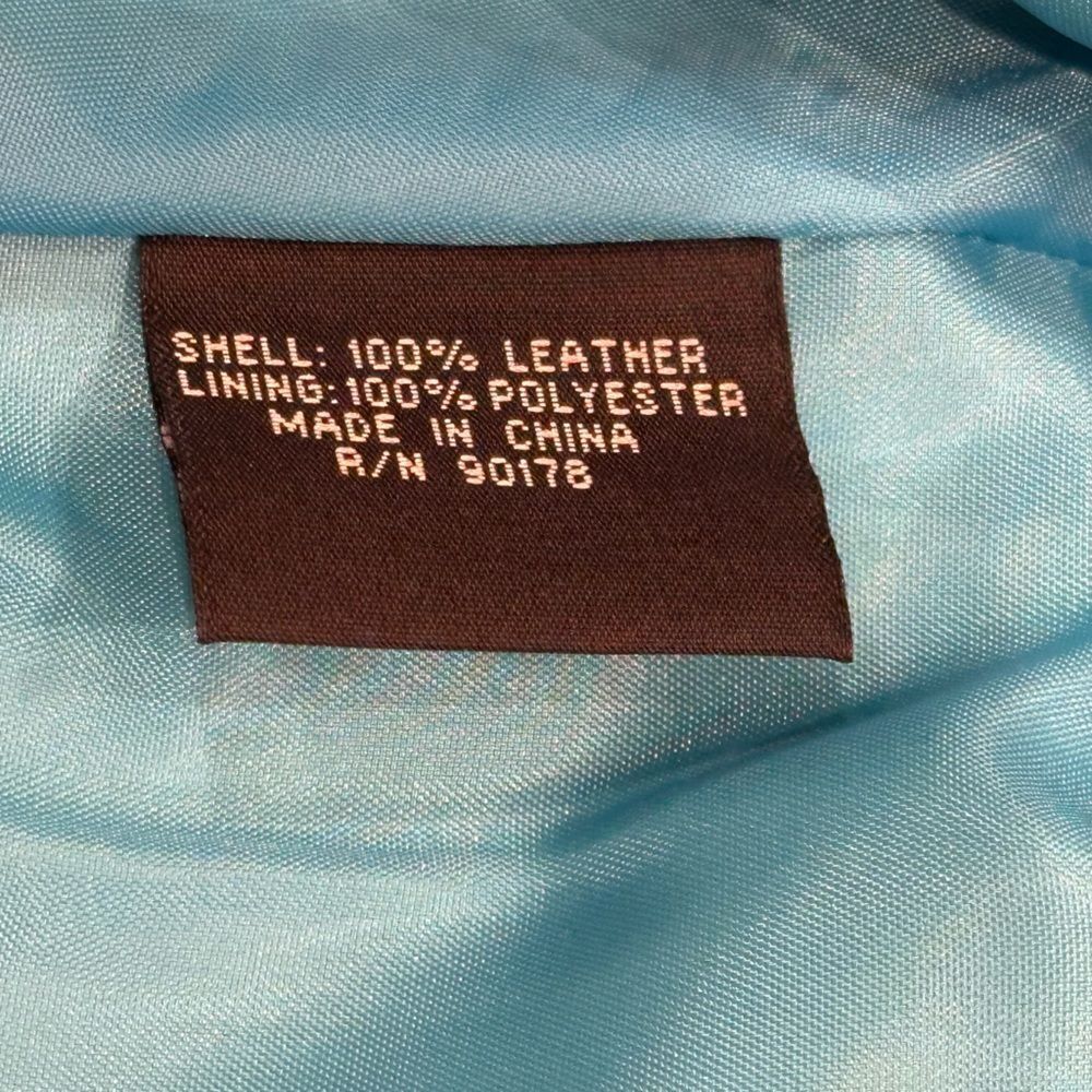 Revue Leather Brown Animal Print with Turquoise Trim Jacket - Picture 8 of 10